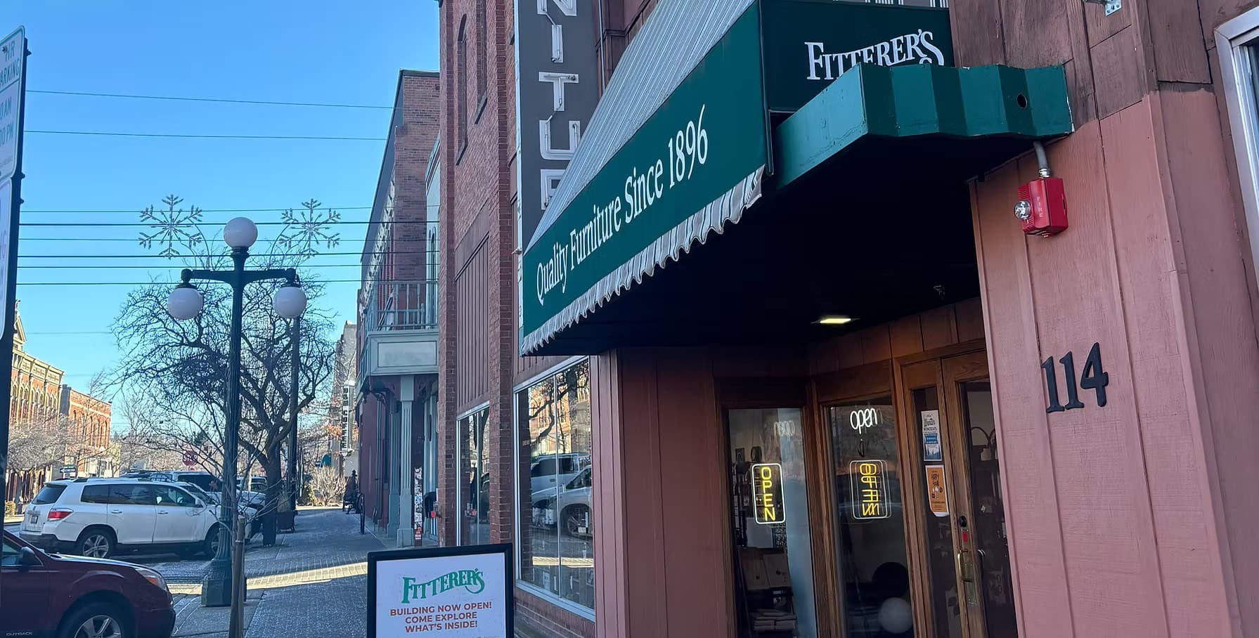 The historic Fitterer's building storefront in downtown Ellensburg where TM Construction is located